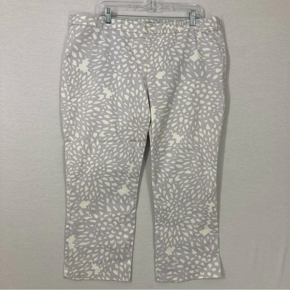 Boden Gray White Abstract Cotton Ankle Pants size 16 Long - Picture 1 of 9